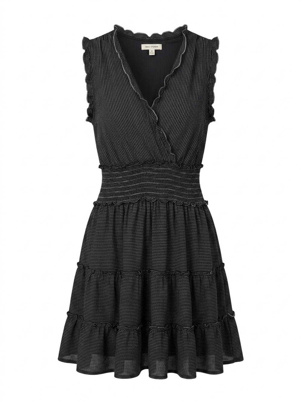 Max Studio Sleeveless Black Ruffle V-Neck Tiered Dress